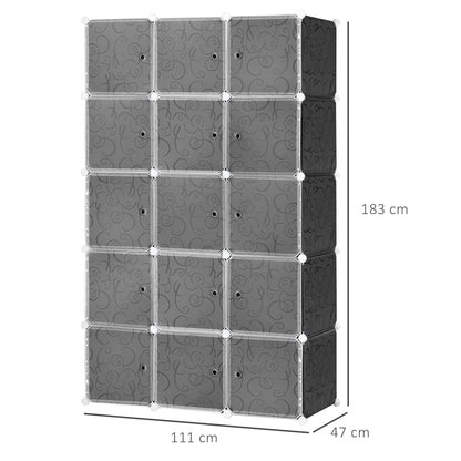 HOMCOM Kleiderschrank im Würfeldesign, 2 stora och 9 små Würfel, Kunststoff, Metall, 111L x 47B x 183H cm, Schwarz+Weiß