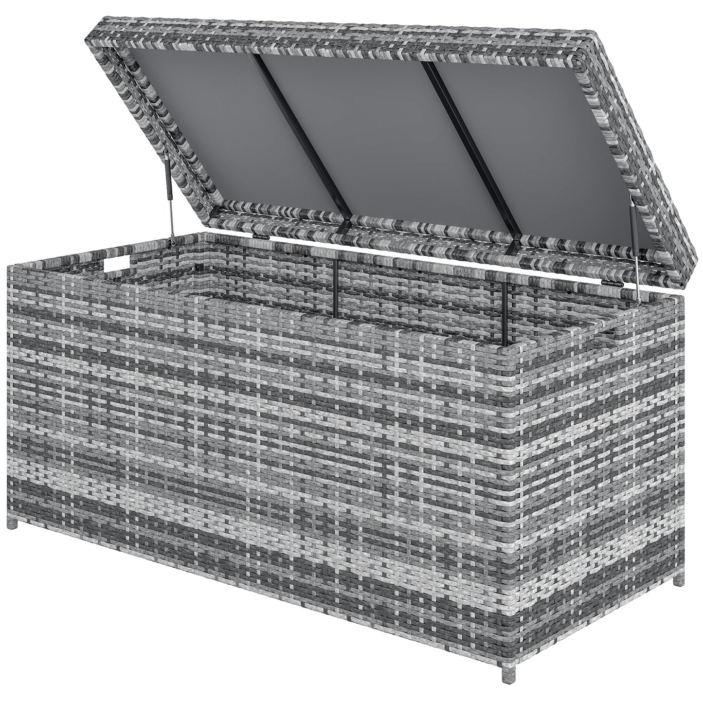 Outsunny Rattan Auflagenbox 380L wetterfest Kissenbox mit Deckel Stauraum UV-beständig 130 x 61 x 65 cm Dunkelgrau