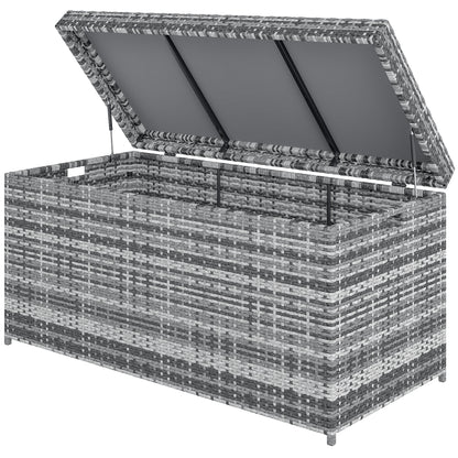 Outsunny Rattan Auflagenbox 380L wetterfest Kissenbox mit Deckel Stauraum UV-beständig 130 x 61 x 65 cm Dunkelgrau