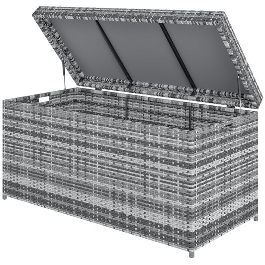 Outsunny Rattan Auflagenbox 380L wetterfest Kissenbox mit Deckel Stauraum UV-beständig 130 x 61 x 65 cm Dunkelgrau