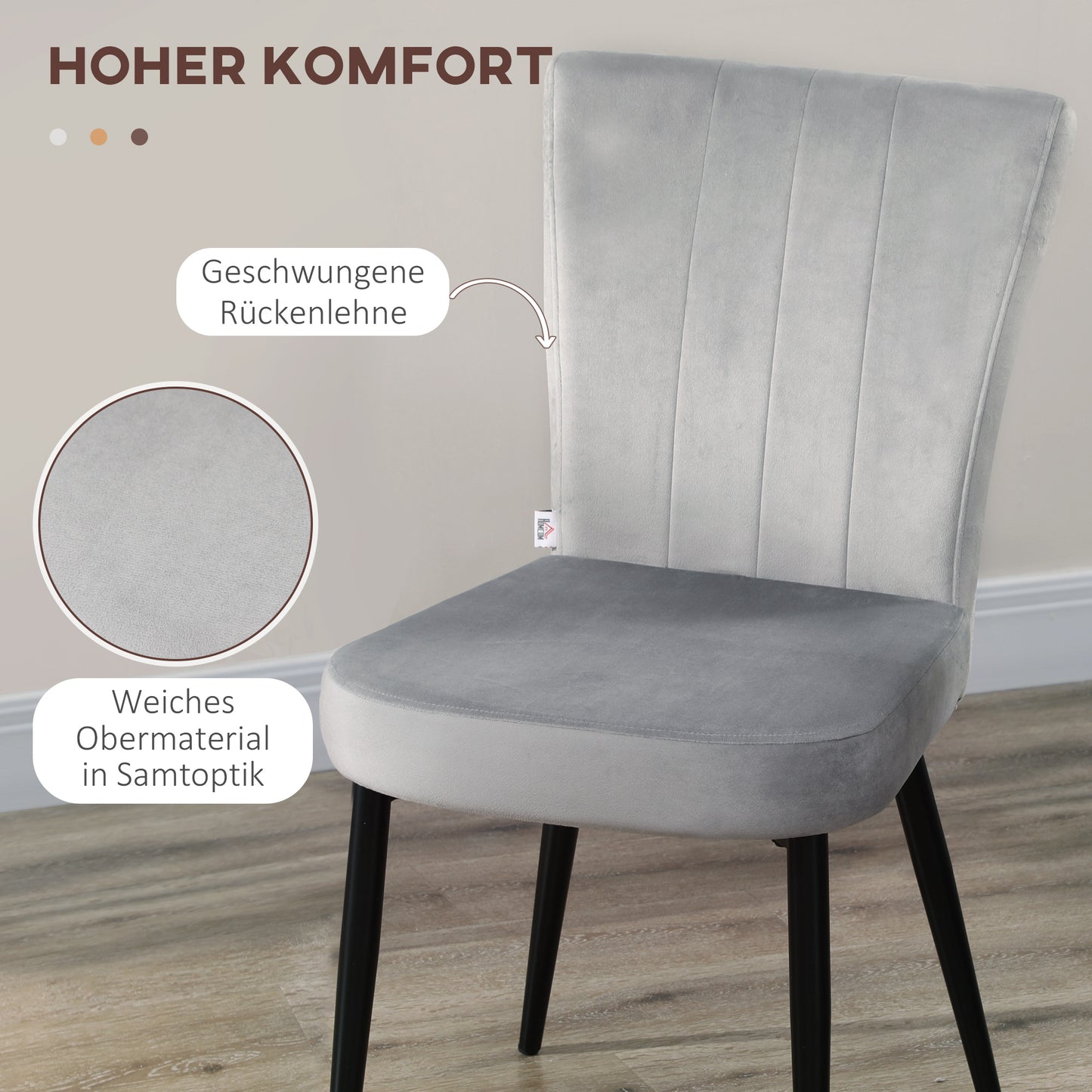 HOMCOM 4er-Set Esszimmerstühle، Akzentstühle für Kitchen and Esszimmer، Stuhlset، Velours-Optik، Hellgrau + Schwarz