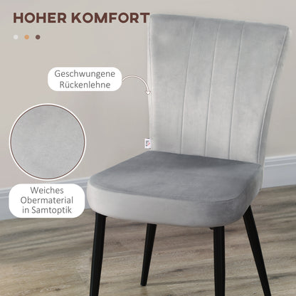 HOMCOM 4er-Set Esszimmerstühle، Akzentstühle für Kitchen and Esszimmer، Stuhlset، Velours-Optik، Hellgrau + Schwarz