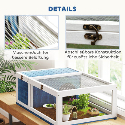 PawHut Schildkrötenhaus aus Holz Schildkrötengehege mit Haupthäusern aufklappbarem Oberseite 91x60,5x32 سم، أزرق