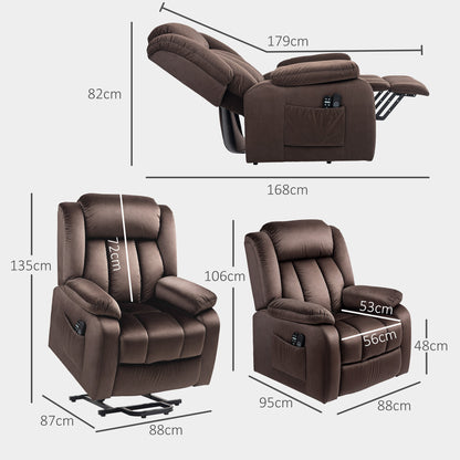 HOMCOM Aufstehsessel mit Massagefunktion und Lendenheizung, Recliner-Sessel mit Fernbedienungen und Seitentaschen, Braun