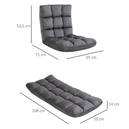 HOMCOM Sessel Gästematratze Bodensessel, verstellbare Rückenlehne, Velouroptik, 55 cm x 71 cm x 53,5 cm, Grau