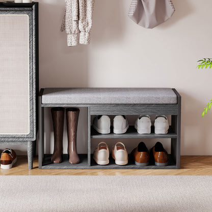 HOMCOM Schuhregal mit Sitzbank, Flurregal für Schuhe, Schuhschrank mit 3-stufigem Design, für Flur, Eingangsbereich, Wohnzimmer, Schlafzimmer, Grau