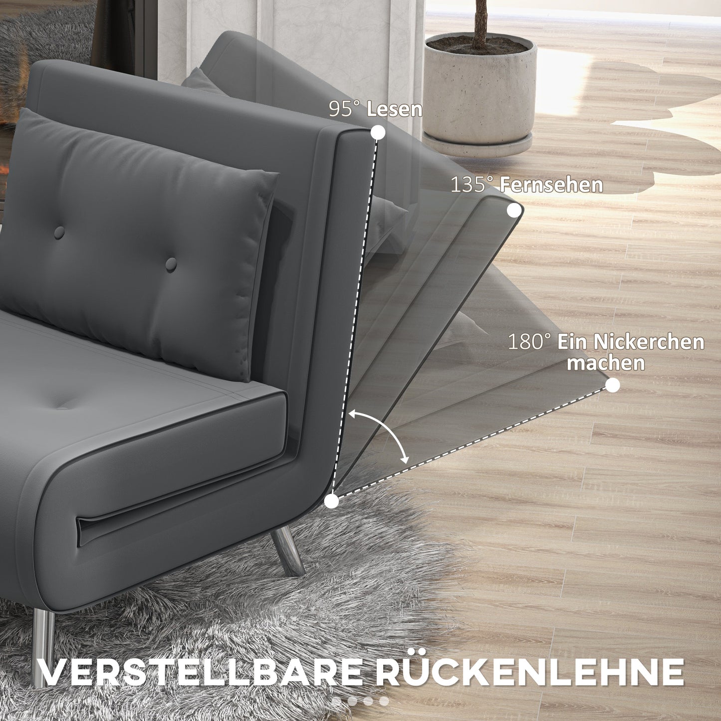 HOMCOM Liegesessel Sessel mit Liegefunktion Schlafsessel, Knopfheftung, Leinenoptik, 77 cm x 88 cm x 83 cm, Dunkelgrau