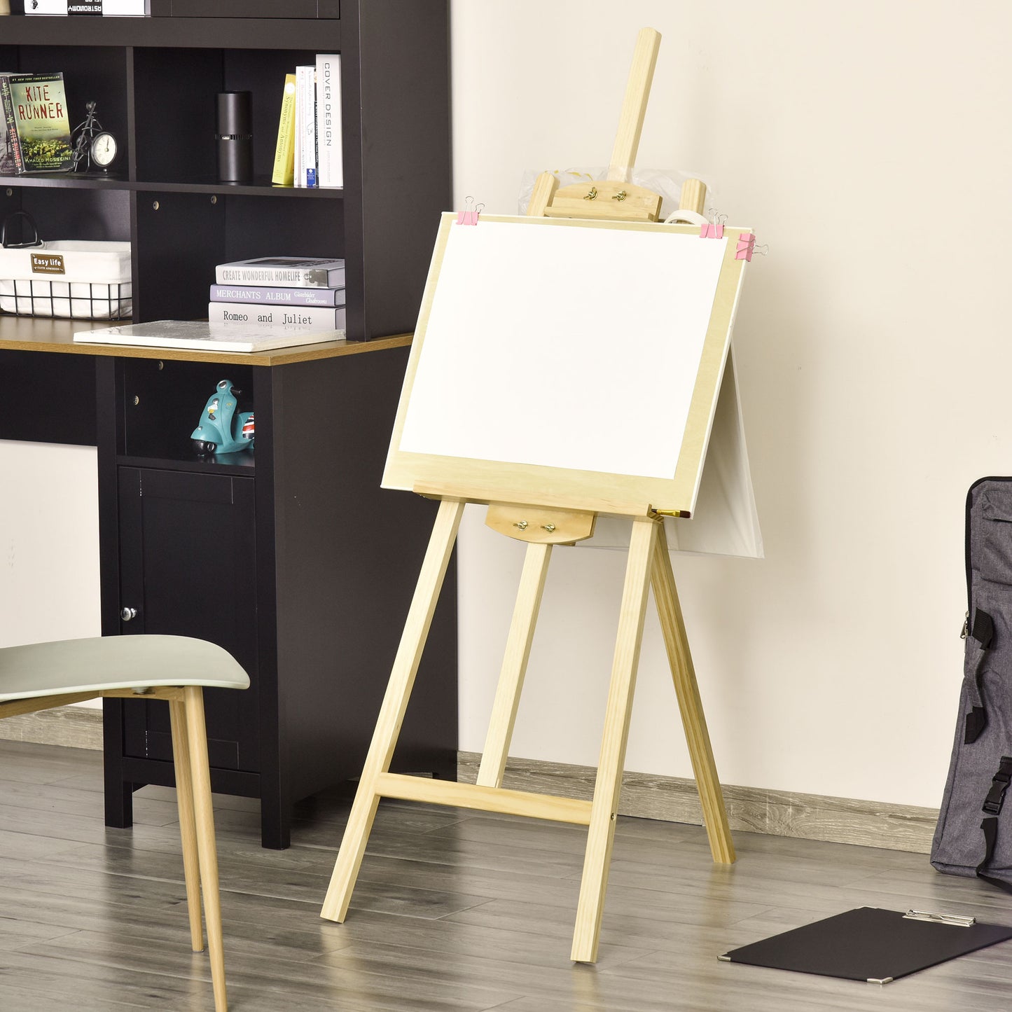 HOMCOM Staffelei Holz 134,5 cm hoch Holzstaffelei für Leinwände bis 108 cm Feldstaffelei Atelierstaffelei für Malerei, Skizze, Hochzeit, Ausstellung Natur