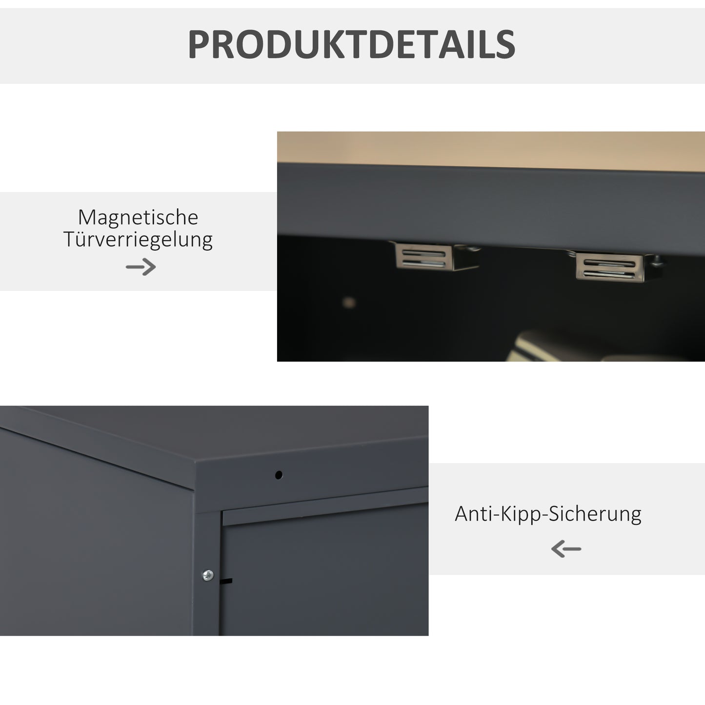 HOMCOM Aktenschrank mit Lamellentüren, Lagerschrank, Metallschrank mit 2 verstellbaren Einlegeböden, 75 x 33 x 110 cm, Grau