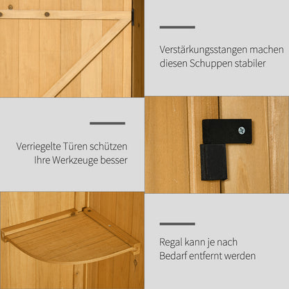 Outsunny Gartenschrank Gartenhaus Gerätehaus Geräteschuppen mit Fachböden Asphaltdach Fenster Holz Gelb+Grün 77 x 54,2 x 179 cm