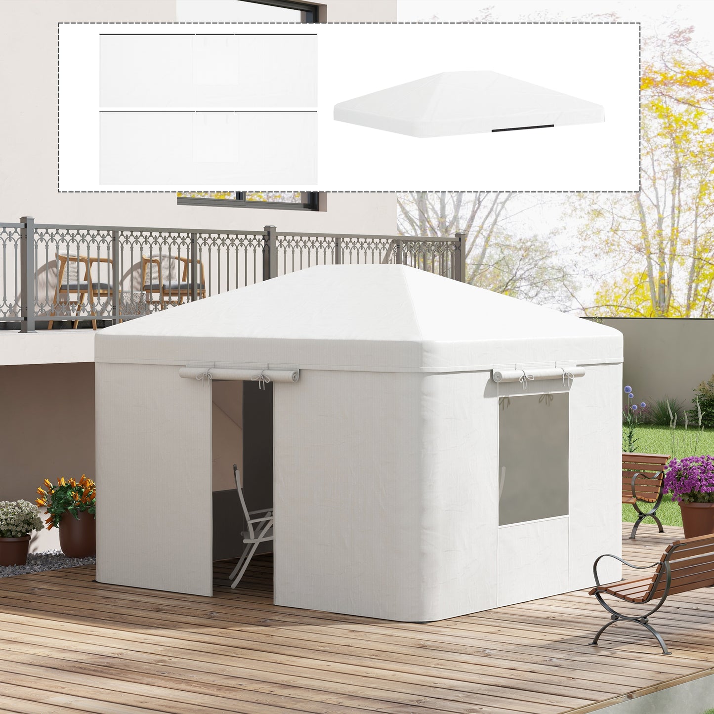 Outsunny Pavillon-Ersatzdach Ersatzvordach, wetterbeständig, 360 x 300 x 270 cm, Weiß