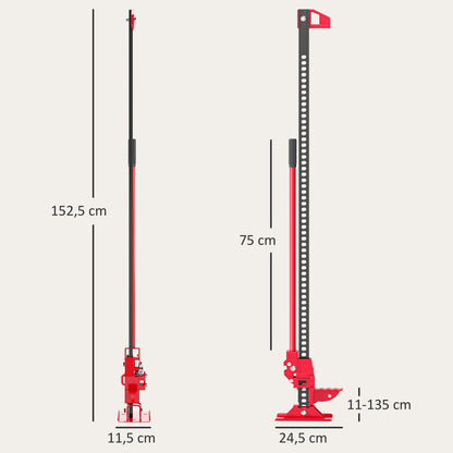 HOMCOM Farm Jack Wagenheber 135 cm 3000 kg Tragkraft Offroad Stockwinde aus Stahl Rot+Schwarz