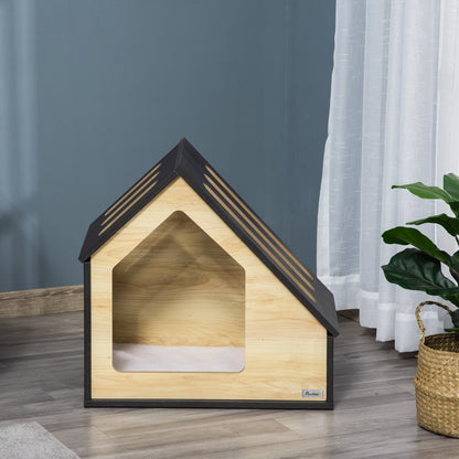Pawhut Hundehütte Indoor Hundehöhle mit Kissen Hundehaus Hundehöhle mit schrägem Dach Katzenhaus für kleine Hunde bis 8 كجم 60 × 40 × 59,2 سم، براون