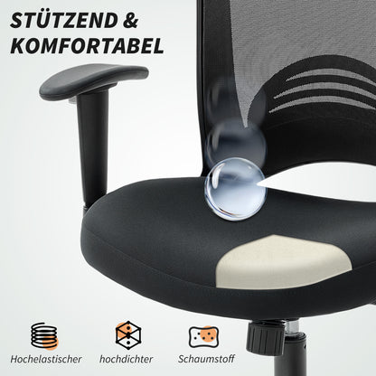 HOMCOM Netz-Bürostuhl, verstellbarer Schreibtischstuhl mit Netzstoff-Rückenlehne, rollbar, mit Kippfunktion, Schwarz