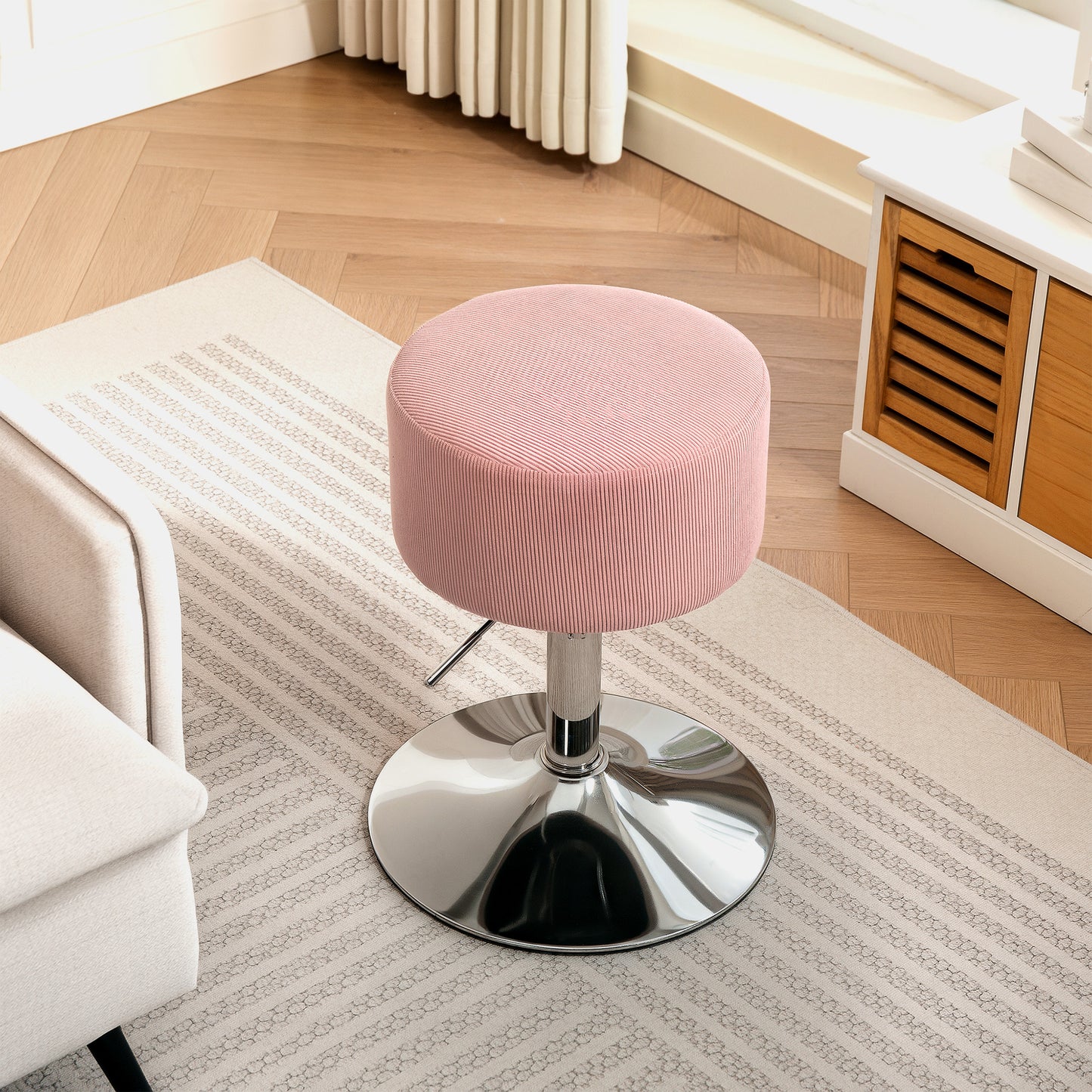 HOMCOM Barhocker, Gepolstert Barstuhl mit Metallgestell, Cordoptik, Höhenverstellbar 360° Drehbar Rosa