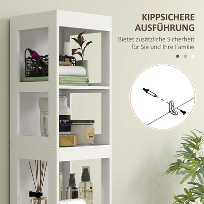 HOMCOM Badezimmerschrank, Kompaktes Badezimmerregal mit 2 Schubladen und 3 offenen Fächern, Freistehendes Badregal, MDF, Weiß