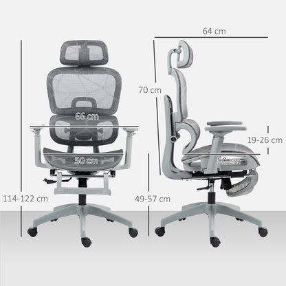 HOMCOM Bürostuhl، Ergonomischer Schreibtischstuhl mit Netzstoffbezug، verstellbar، rollbar، mit Armlehnen، Kopfstütze، Grau