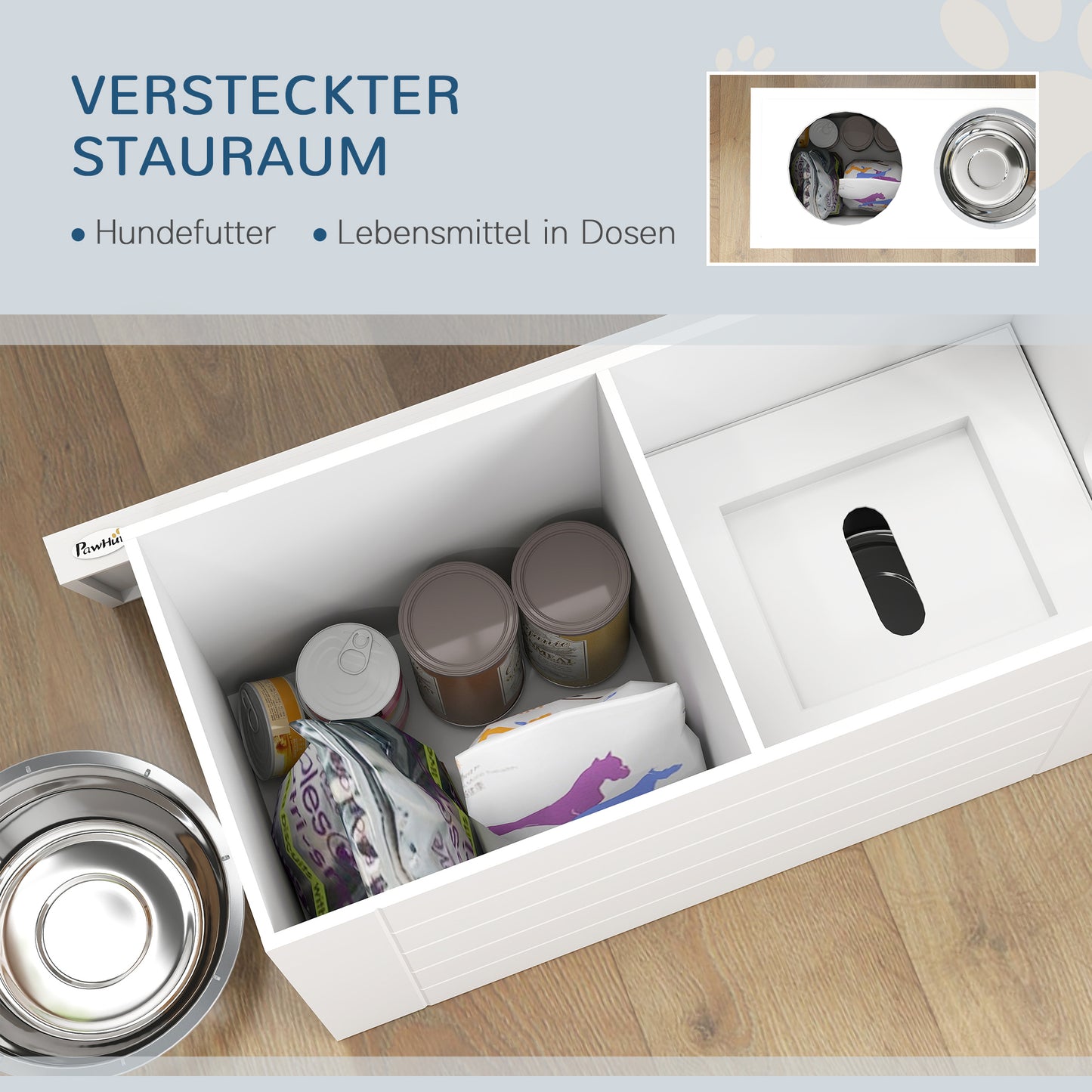 PawHut 2-in-1 Erhöhter Hundenapf Höhenverstellbar Futternapf mit Ständer 2 x 2L Edelstahlnäpfen Weiß