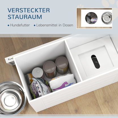 PawHut 2-in-1 Erhöhter Hundenapf Höhenverstellbar Futternapf mit Ständer 2 x 2L Edelstahlnäpfen Weiß