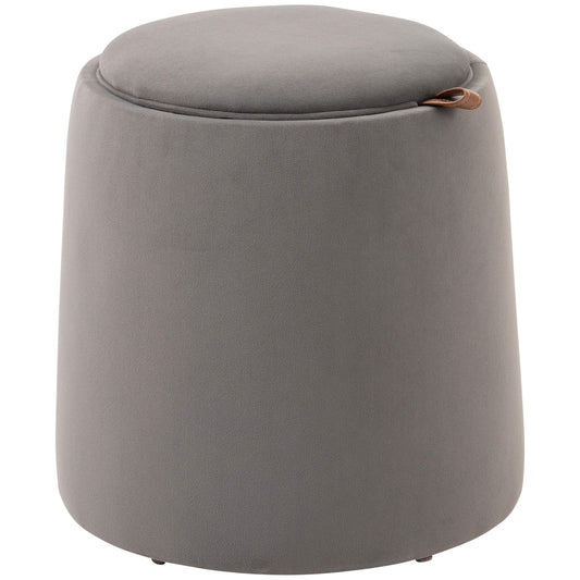 HOMCOM 2-in-1 Hocker in Samtoptik inklusive Stauraum und abnehmbaren Deckel Φ44 cm x 47,5 cm Grau