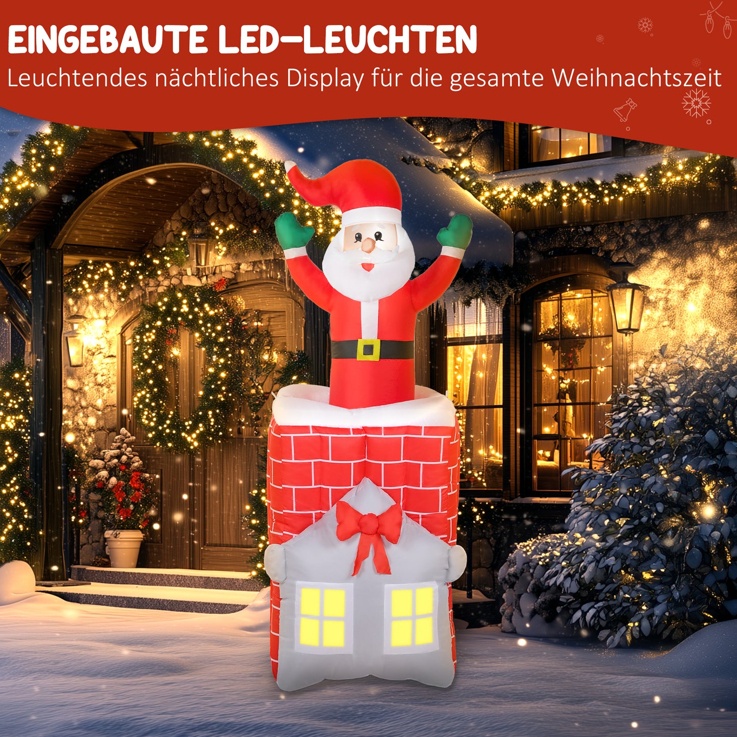 Outsunny Aufblasbare Weihnachtsdekoration, Weihnachtsmann in Schornstein, LEDs, Gebläse