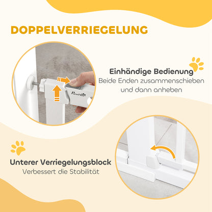 PawHut Türschutzgitter Treppenschutzgitter Hunde Absperrgitter Schutzgitter für Haustier Hundegitter Klemmbefestigung Metall ABS Weiß 75-131 x 76 cm