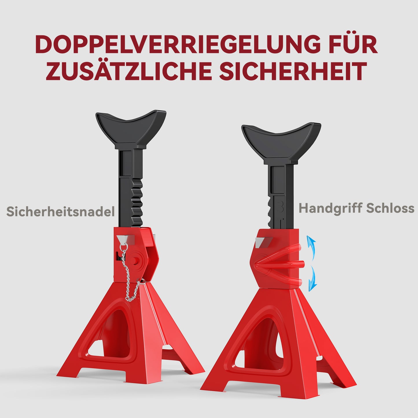 HOMCOM Unterstellbock 3 Tonnen Traglast 2 Stück Stützbock inkl Sicherungssplint 10 stufig Höhenverstellbar Rot