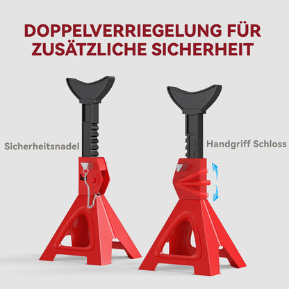 HOMCOM Unterstellbock 3 Tonnen Traglast 2 Stück Stützbock inkl Sicherungssplint 10 stufig Höhenverstellbar Rot