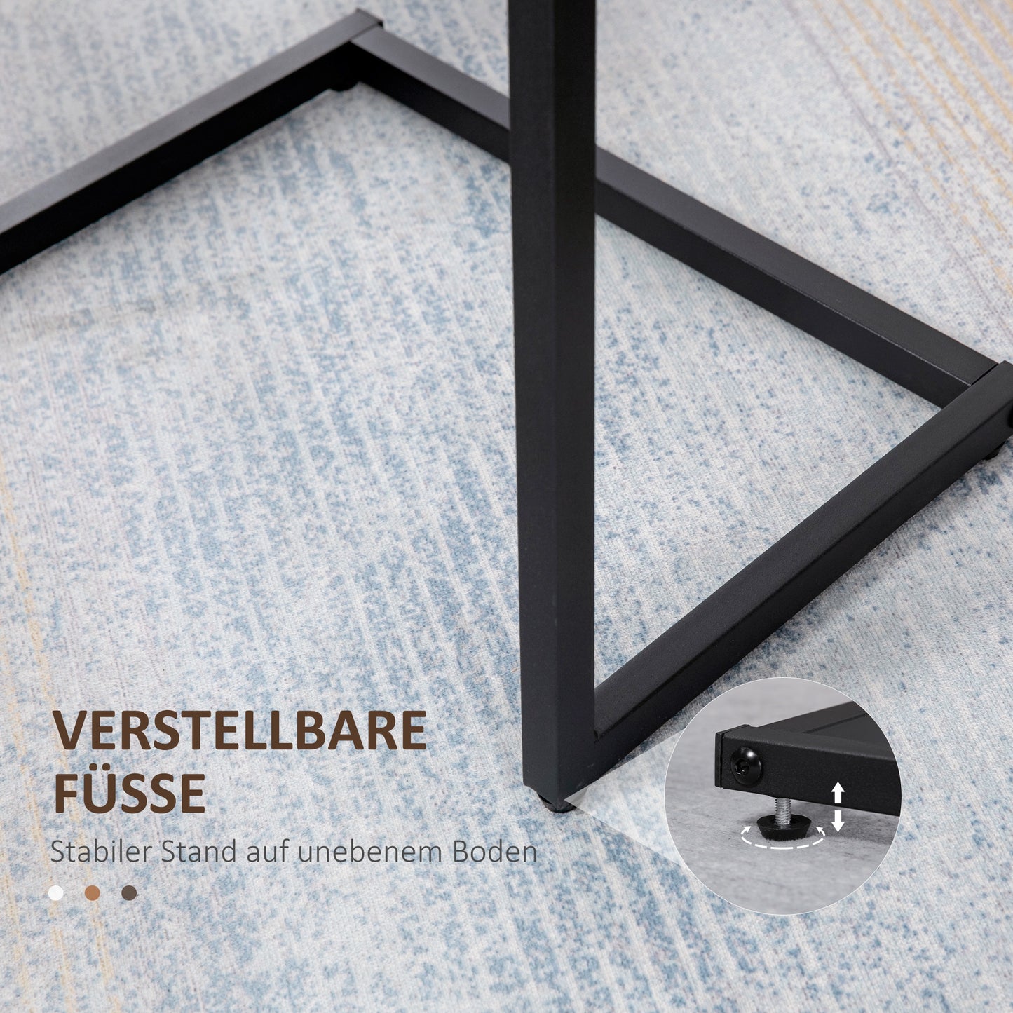 HOMCOM Satztisch, Beistelltisch, 3er-Set, Industrial Design, Stahlrahmen, braun+schwarz, 45 x 30 x 60cm