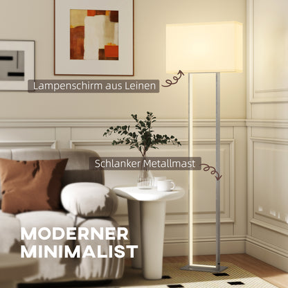HOMCOM Moderne Stehlampe, 3 Modi, Fußschalter, verstellbare Helligkeit, Leinenoptik, Weiß