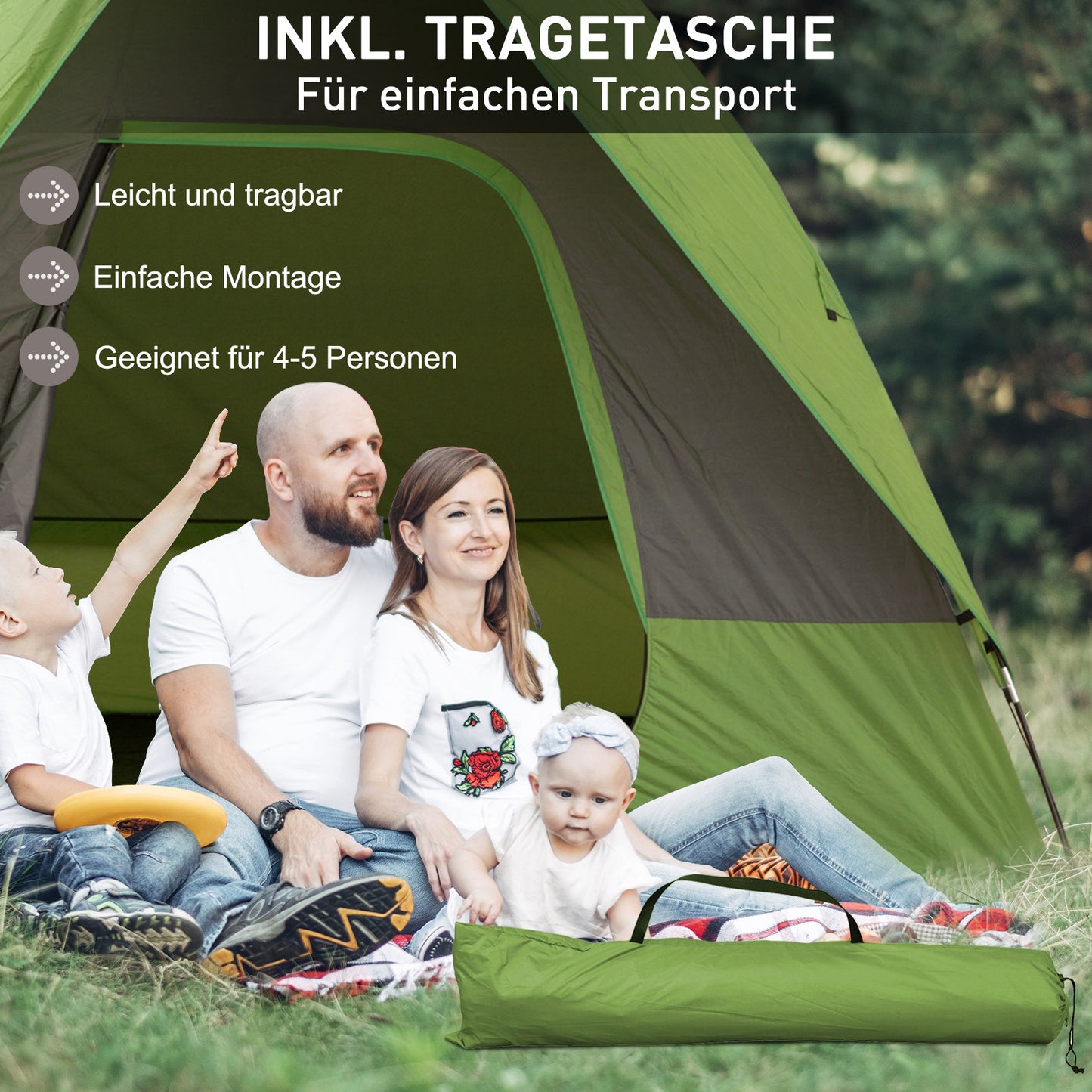 Outsunny Autozelt, Campingzelt, Reisezelt, für 4-5 Personen, Glasfaser Polyester, Grün, 300 x 300 x 230 cm