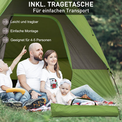 Outsunny Autozelt, Campingzelt, Reisezelt, für 4-5 Personen, Glasfaser Polyester, Grün, 300 x 300 x 230 cm