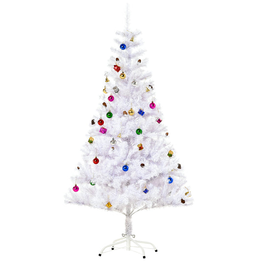 HOMCOM Künstlicher Weihnachtsbaum 150 cm künstlich Tannenbaum mit Kugeln, Glocken, Trommeln, Geschenkboxen, Christbaum mit 680 Spitzen, 12 Tannenzapfen Weihnachtsdeko inkl. Metallständer für drinnen