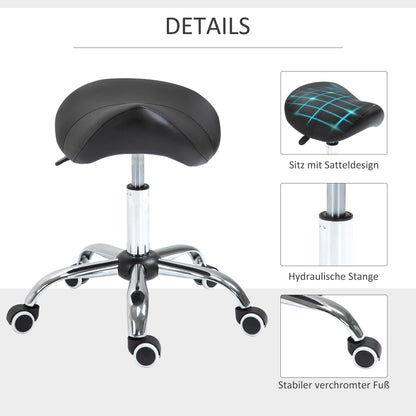 HOMCOM Rollhocker höhenverstellbar Drehhocker 49-61 cm Arbeitshocker drehbar Sattelhocker für Büro Salon Massage Spa Schwarz