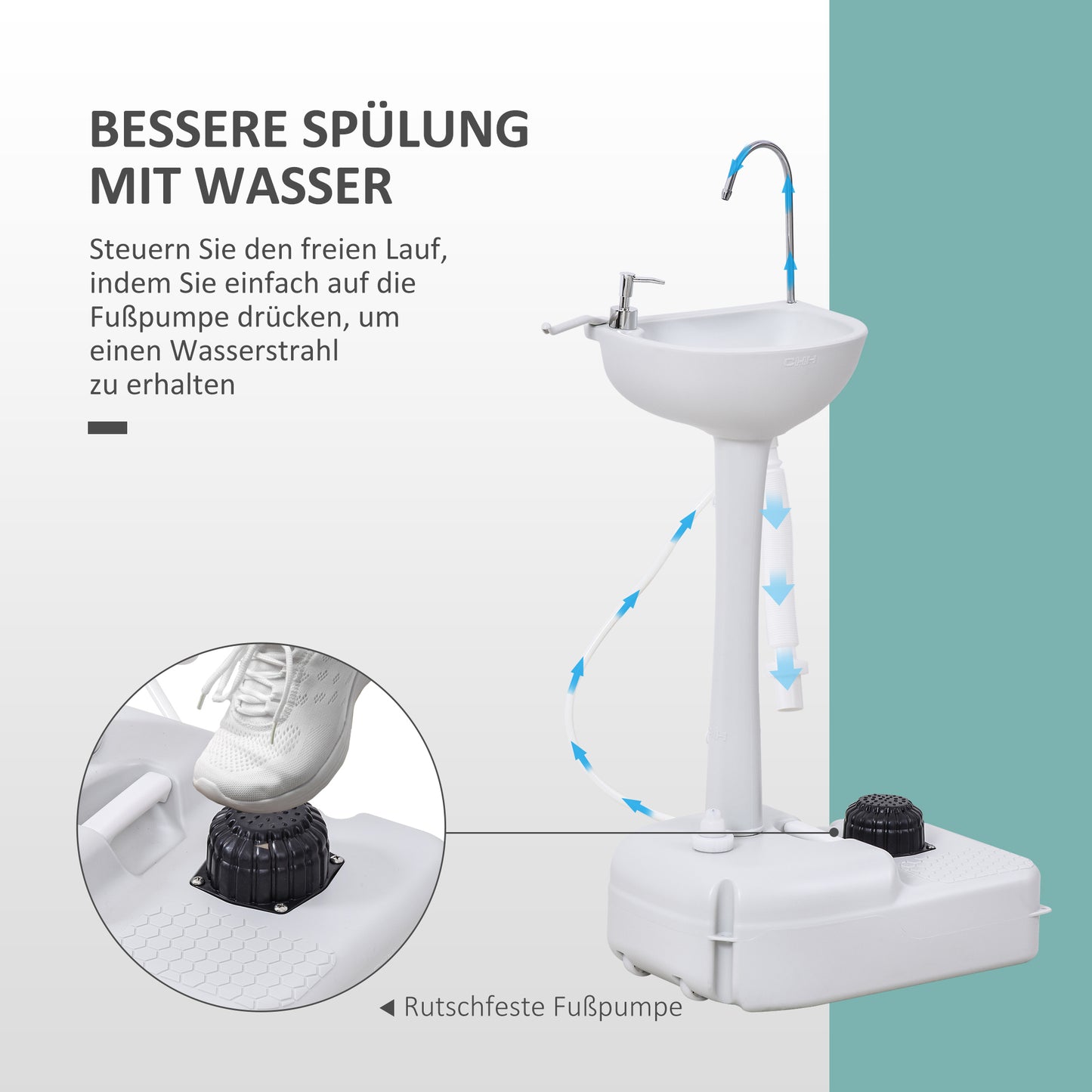 Outsunny Waschbecken Handwashbecken Mobiles Waschbecken، tragbar،inkl. راديرن، 51 سم × 33.5 سم × 103 سم، فايس