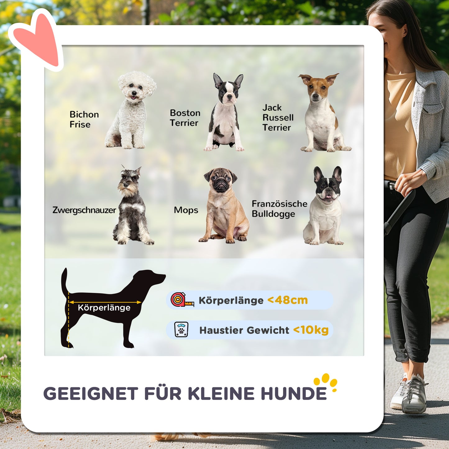 PawHut Hundebuggy Hundewagen bis 10 kg Klappbar Tragtasche Bodenkorb 83 cm x 58 cm x 102 cm, Hellgrau