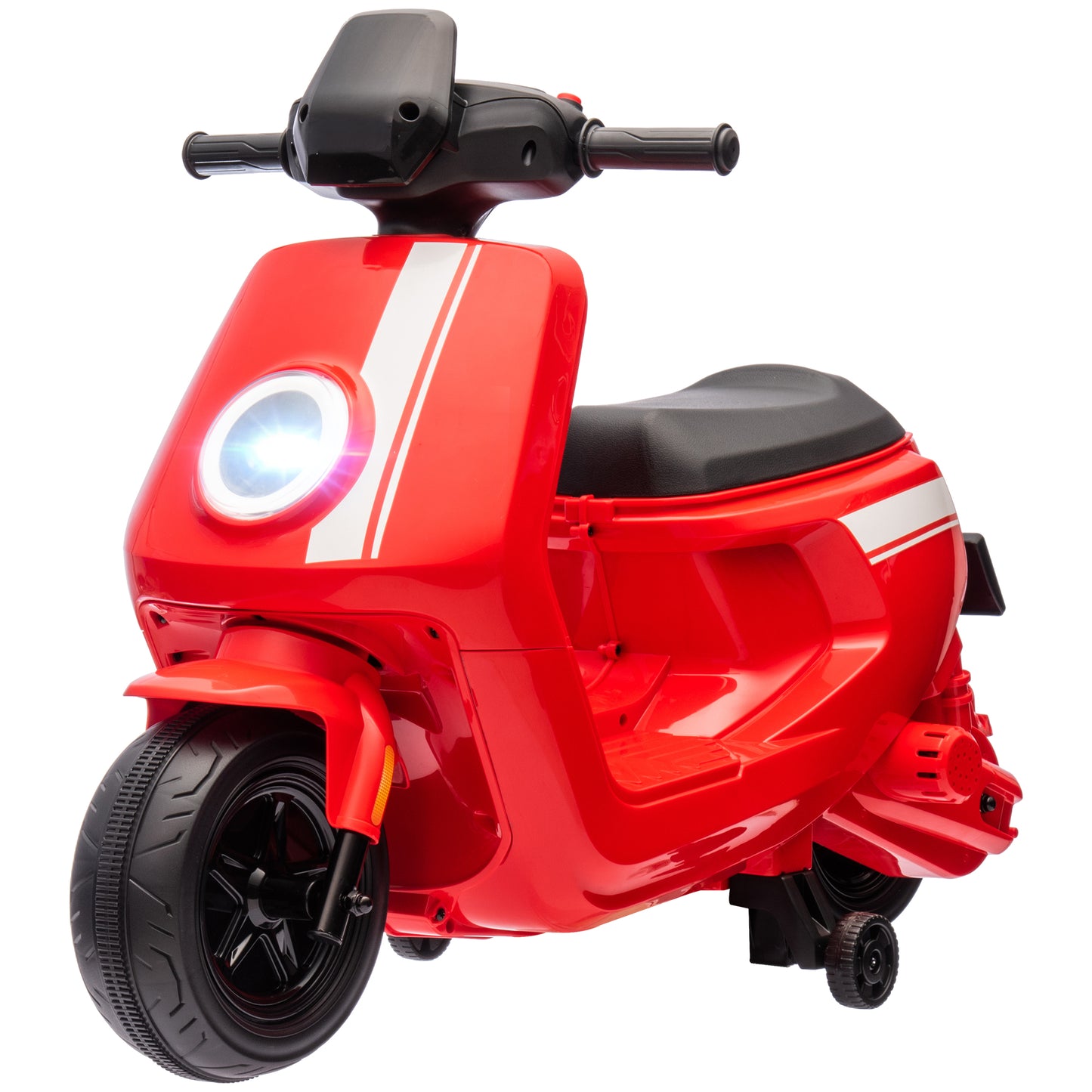 AIYAPLAY 6V Elektro-Motorrad für Kinder, mit Scheinwerfer und Musik, Vor- och Rückwärtsgang, Trainingsräder, 18-36 Monate, Rot