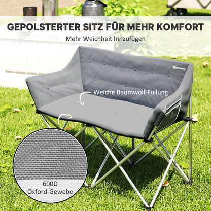 Outsunny Faltstuhl 2 Sitzer faltbar Campingstuhl mit Armlehnen Seitentasche bis 240kg belastbar Grau