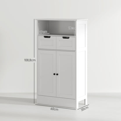 kleankin Badezimmerschrank mit 2 Schubladen, Tür, 60 x 30 x 109 cm, Weiß