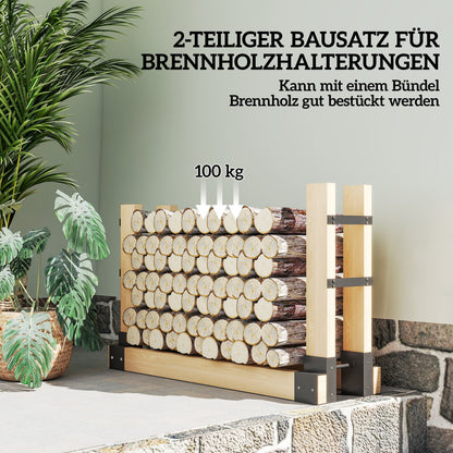 Outsunny 2er Set Kaminholzregal für innen 33,5 x 10 x 15,5cm Brennholzregal mit verstellbar Länge Metall Schwarz