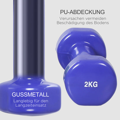HOMCOM Hantelset 4 Hantelpaare mit Koffer 0,5 kg/1 kg/1,5 kg/2 kg Eisen+Kunststoff Rot Gelb Grün Lila