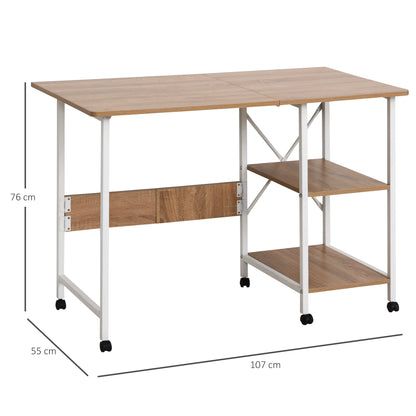 HOMCOM Klapptisch Schreibtisch Beistelltisch Bürotisch Mobiler Computertisch mit Rollen MDF Natur 107 x 55 x 76 cm