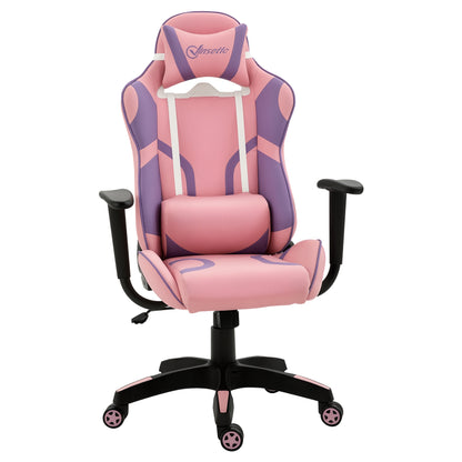 Vinsetto Ergonomischer Gaming Stuhl Bürostuhl Drehstuhl Verstellbares Massage Lendenkissen Höhenverstellbar Rosa&Violett 69x56x125,5 cm