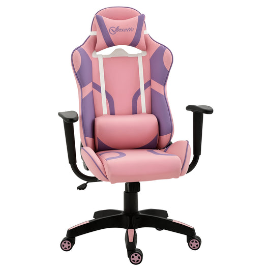 Vinsetto Ergonomischer Gaming Stuhl Bürostuhl Drehstuhl Verstellbares Massage Lendenkissen Höhenverstellbar Rosa&Violett 69x56x125,5 cm