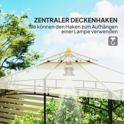 Outsunny Grillpavillon mit LED 240 x 150 x 258 cm wasserabweisend flammhemmend Gartenpavillon mit Doppelschichtdach