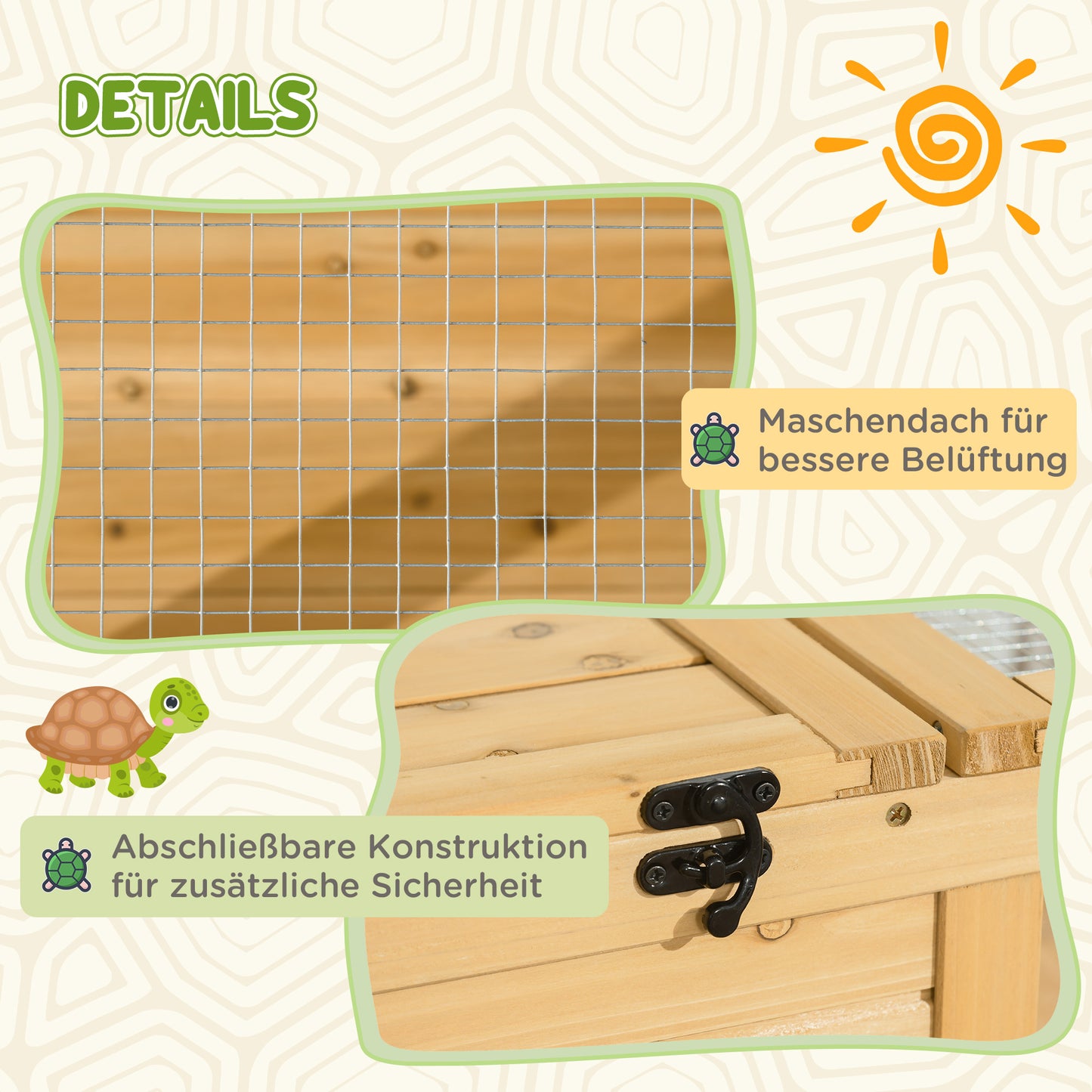 PawHut Schildkrötenhaus aus Holz, Schildkrötengehege mit Haupthäusern, aufklappbare Oberseite, 91 x 60,5 x 32 cm, Gelb