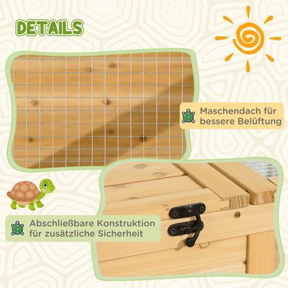 PawHut Schildkrötenhaus aus Holz, Schildkrötengehege mit Haupthäusern, aufklappbare Oberseite, 91 x 60,5 x 32 cm, Gelb