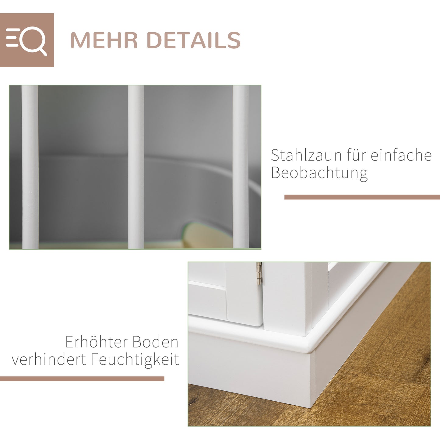 PawHut Hundekäfig, Möbel mit 3 Türen Hundehütte Hundebox für Zuhause 78 x 53 x 59,3 cm, Weiß