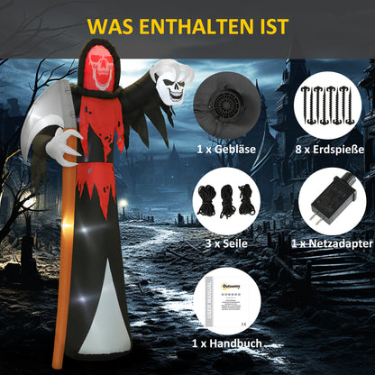Outsunny Halloween-Dekoration 3,7 m riesiger Sensenmann mit LED-Beleuchtung Leuchtende Luftfigur für Outdoor