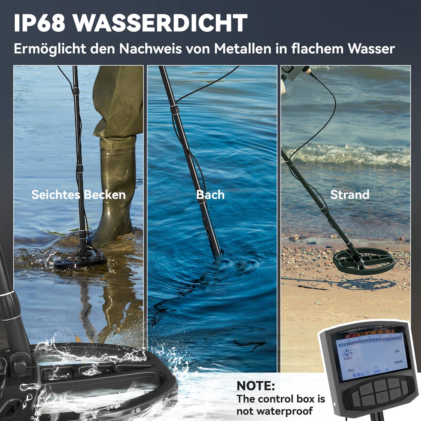 Outsunny Metalldetektor für Erwachsene 5 Modi Tragbar Ortungsgerät mit Alarm Spule LCD-Display IP68 Wasserdicht Dunkelgrau